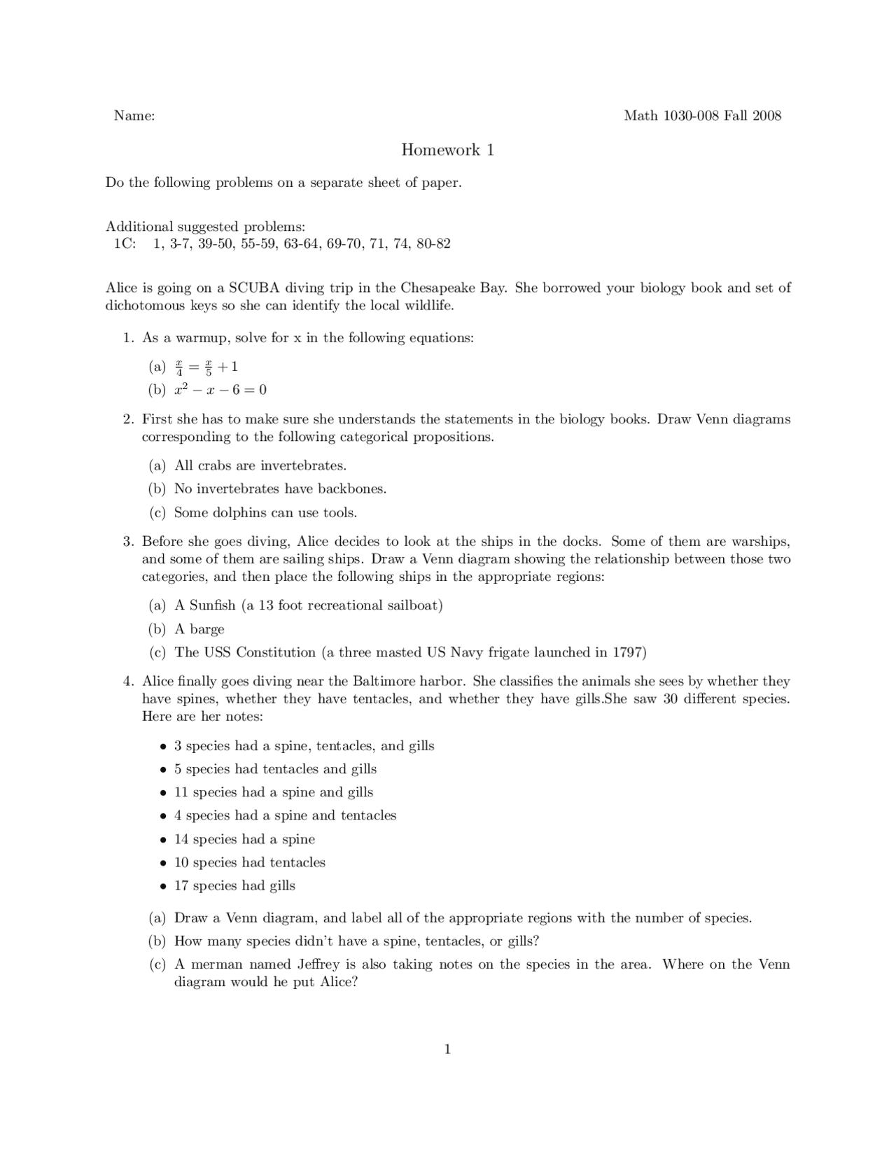 Quantitative Reasoning - Problem Set 1 Practice | MATH 1030 - Docsity