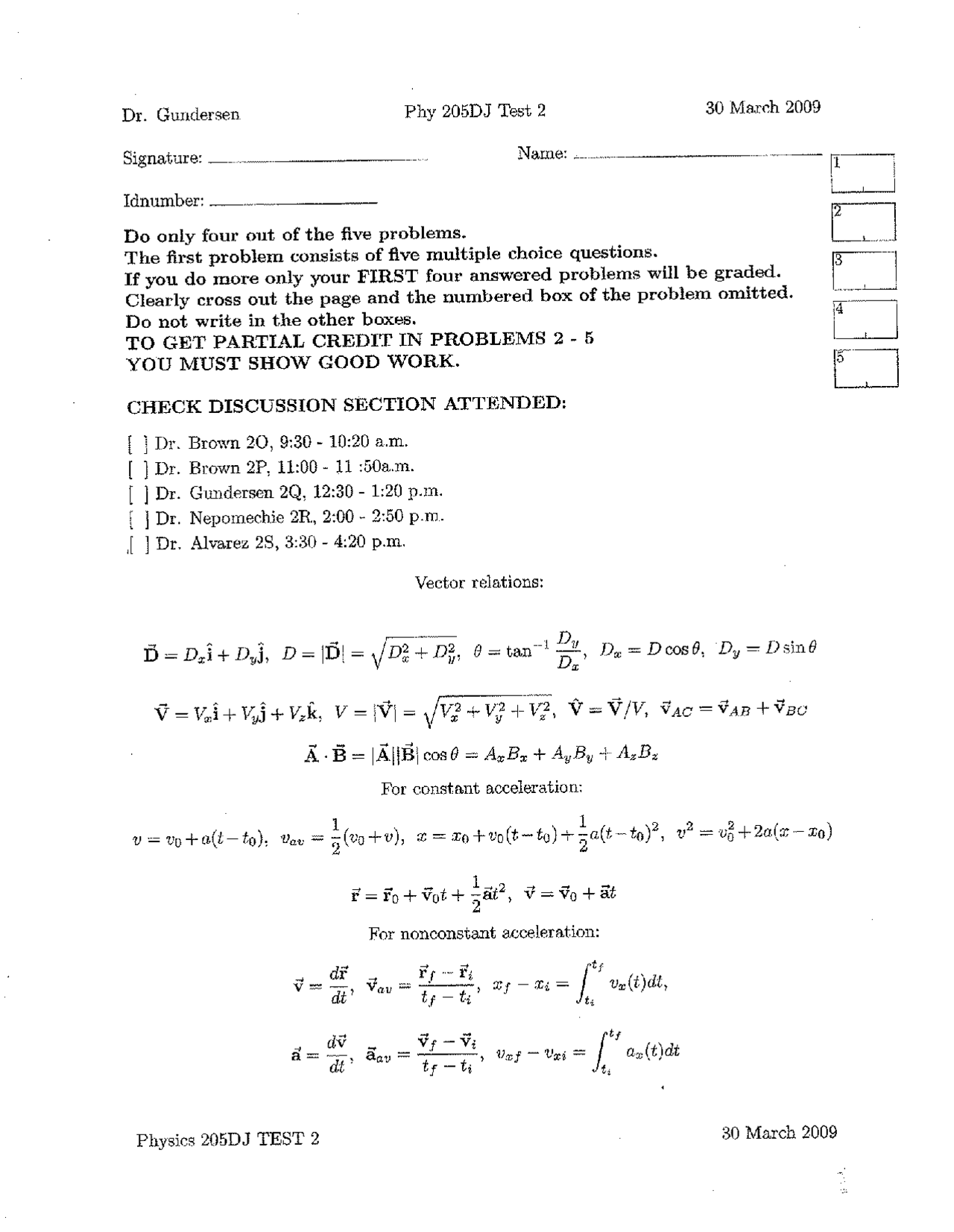 Solved Exam II - Fall 2009 - University Physics I | PHY 205 - Docsity