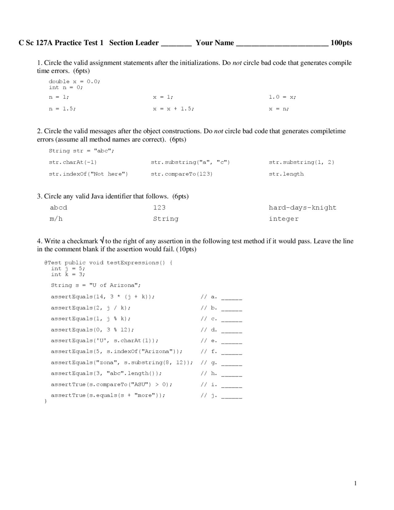 Practice Test 2 Solutions - Introduction to Computer Science | C SC ...