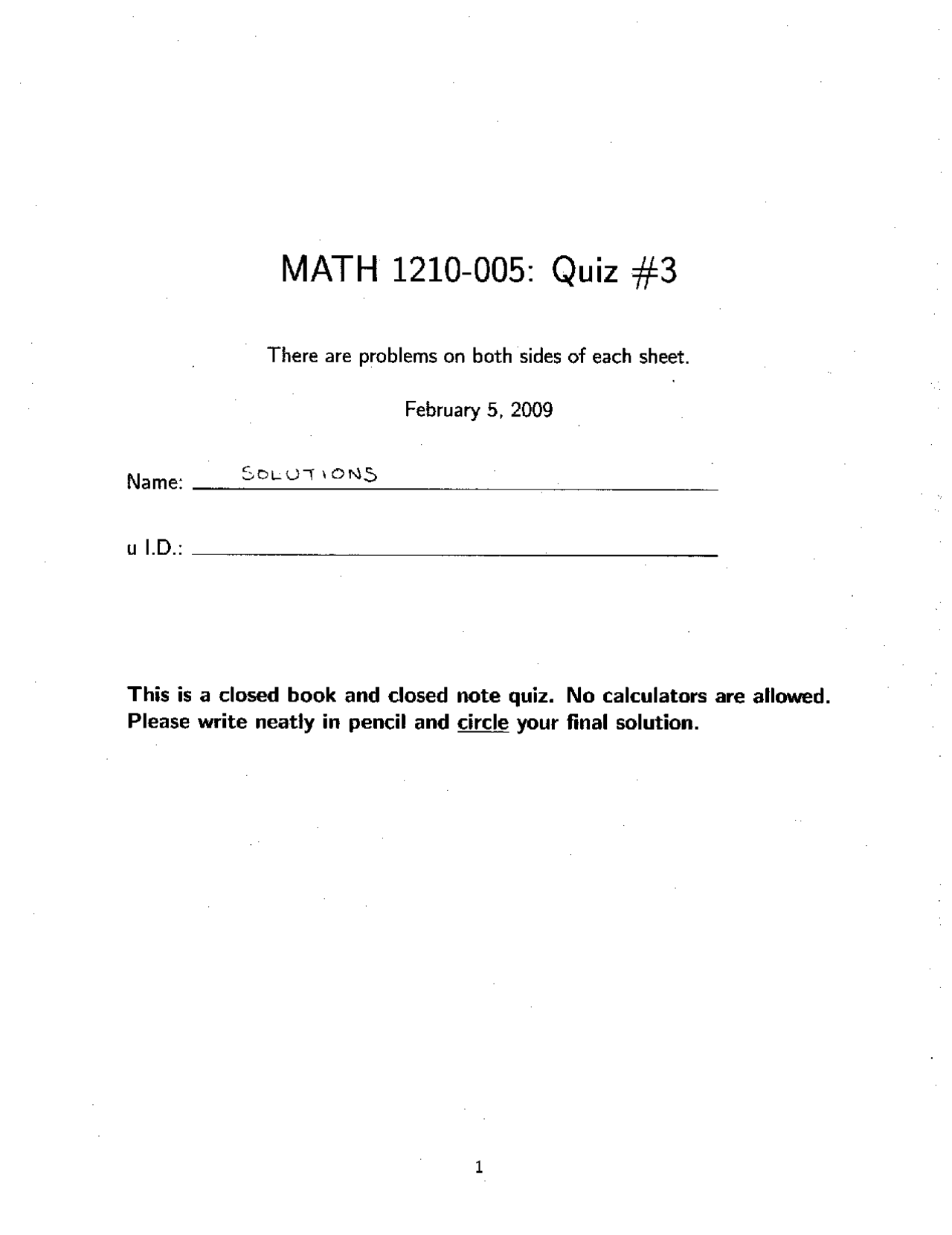 5 Solved Problems on Basic in Calculus I - Quiz 3 | MATH 1210 - Docsity