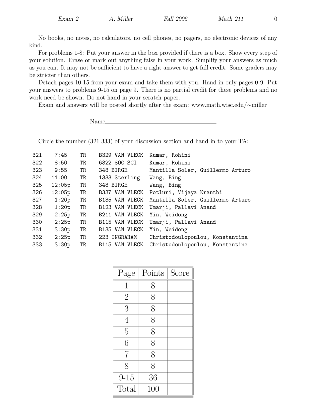 15 Problems in Exam 2 on Calculus with Answer Key | MATH 211 | Exams ...