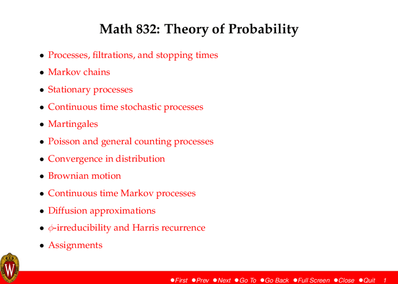 Processes, Filtrations, and Stopping Times Lecture Slides MATH 832