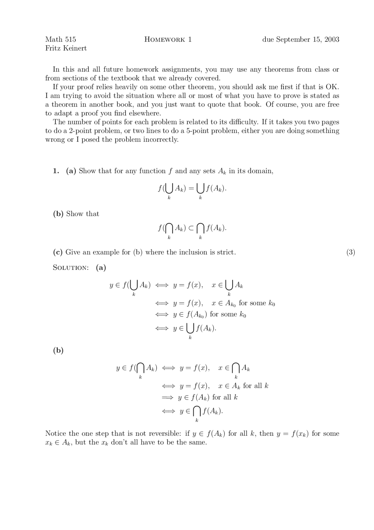 Practice Problems on Real Analysis I - Homework 1 | MATH 515 - Docsity