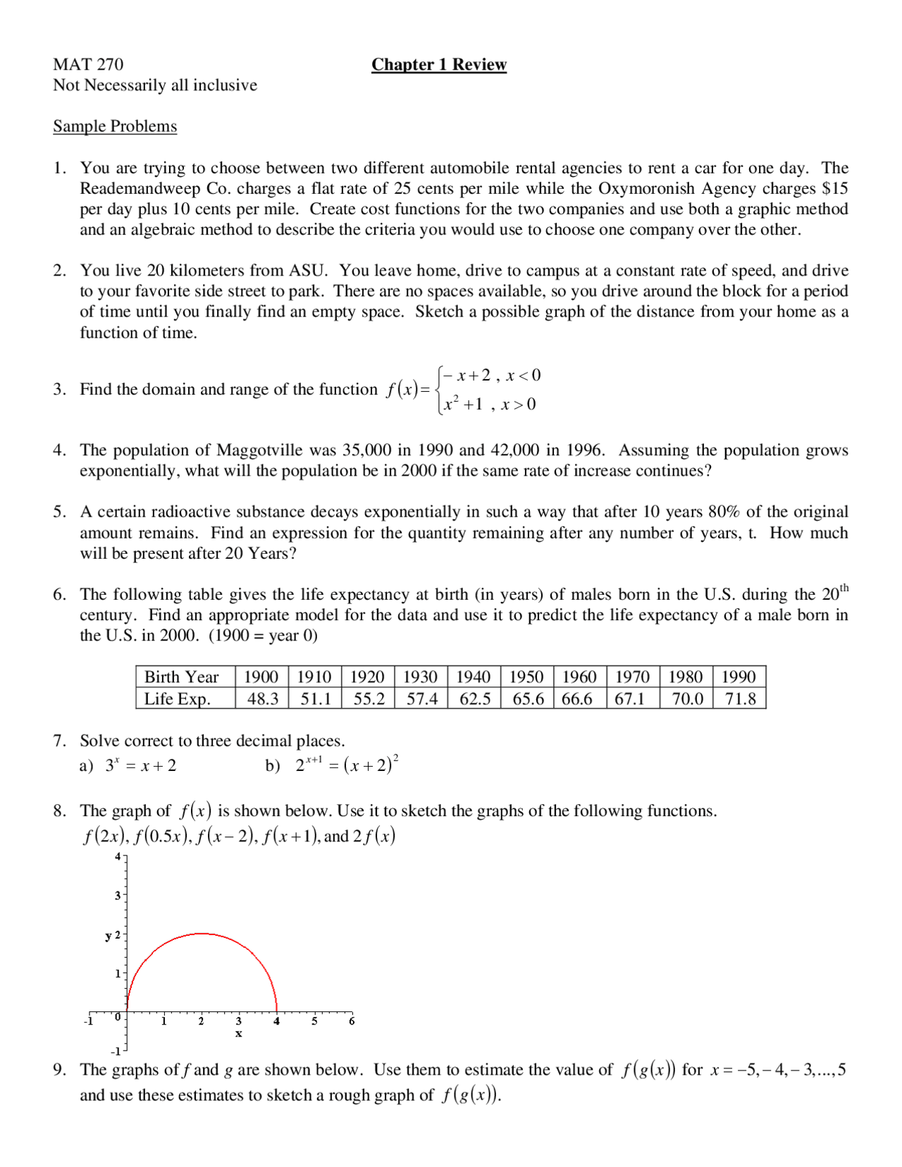 Calculus with Analytic Geometry I Exam 1 Sample Problems | MAT 270 ...