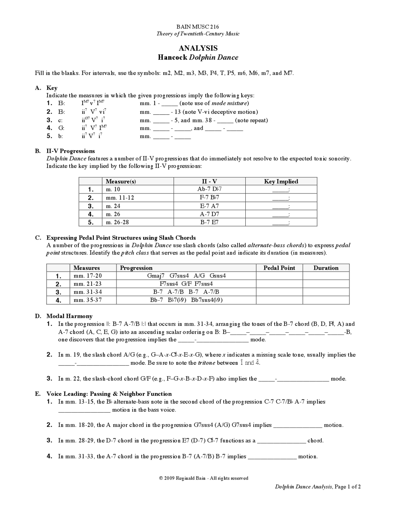Analysis Hancock Dolphin Dance Theory Of Twentieth Century Music Musc 216 Docsity