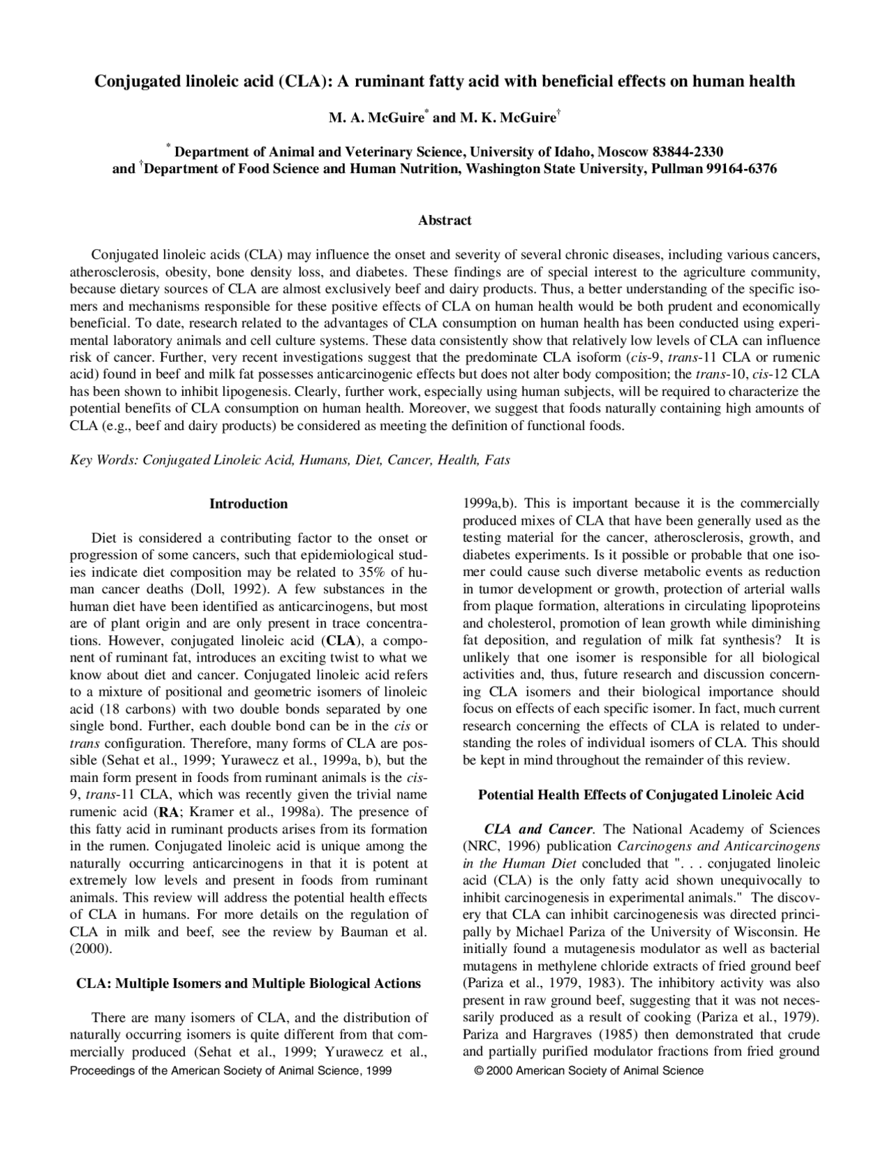 Conjugated Linoleic Acid A Ruminant Fatty Acid with Beneficial