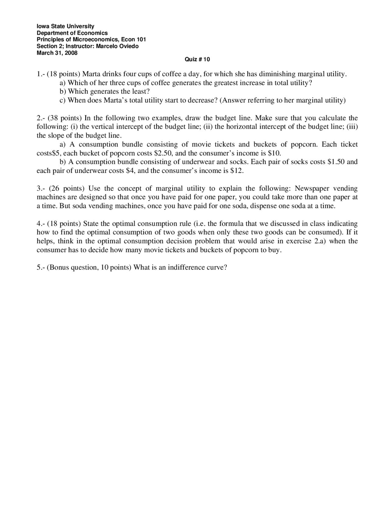 Practice Questions for Test 10 - Principle of Microeconomics | ECON 101 ...