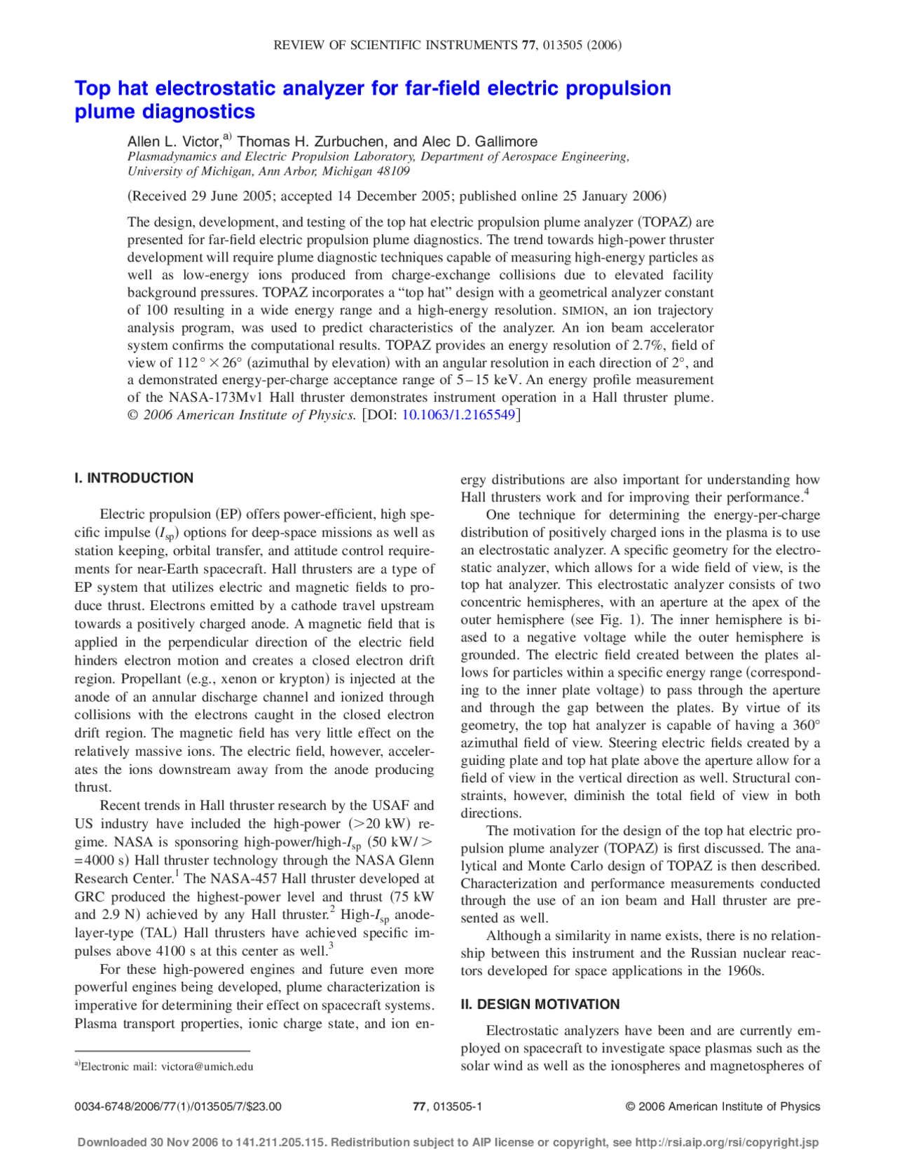 Top Hat Electrostatics Analyzer for Far Field Electric Propulsion Plume ...
