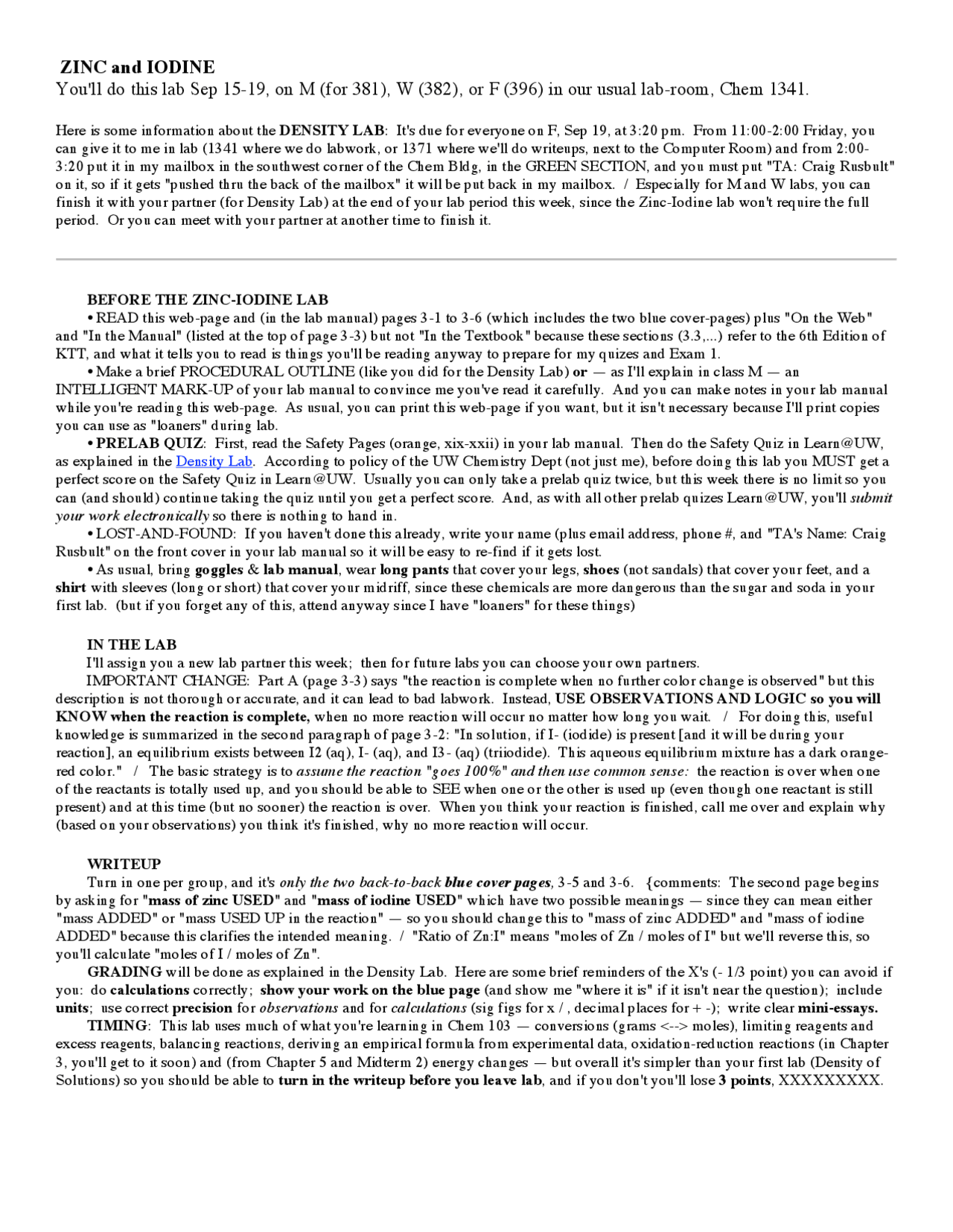 Zinc Science Lab Zinc and Iodine Laboratory Work - Lecture Notes | CHEM 103 - Docsity
