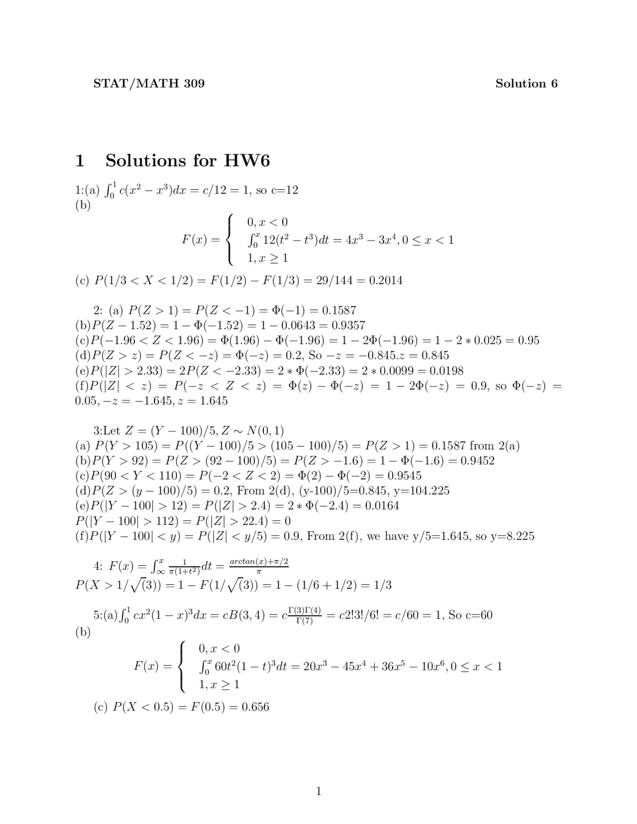 Introduction to Mathematical Statistics - Solutions for Homework 6 ...