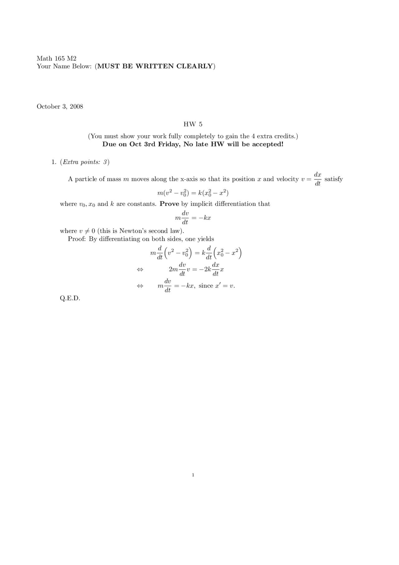 Math 165 Solutions to Homework #5 - Calculus I - Fall 2008 | MATH 165 - Docsity