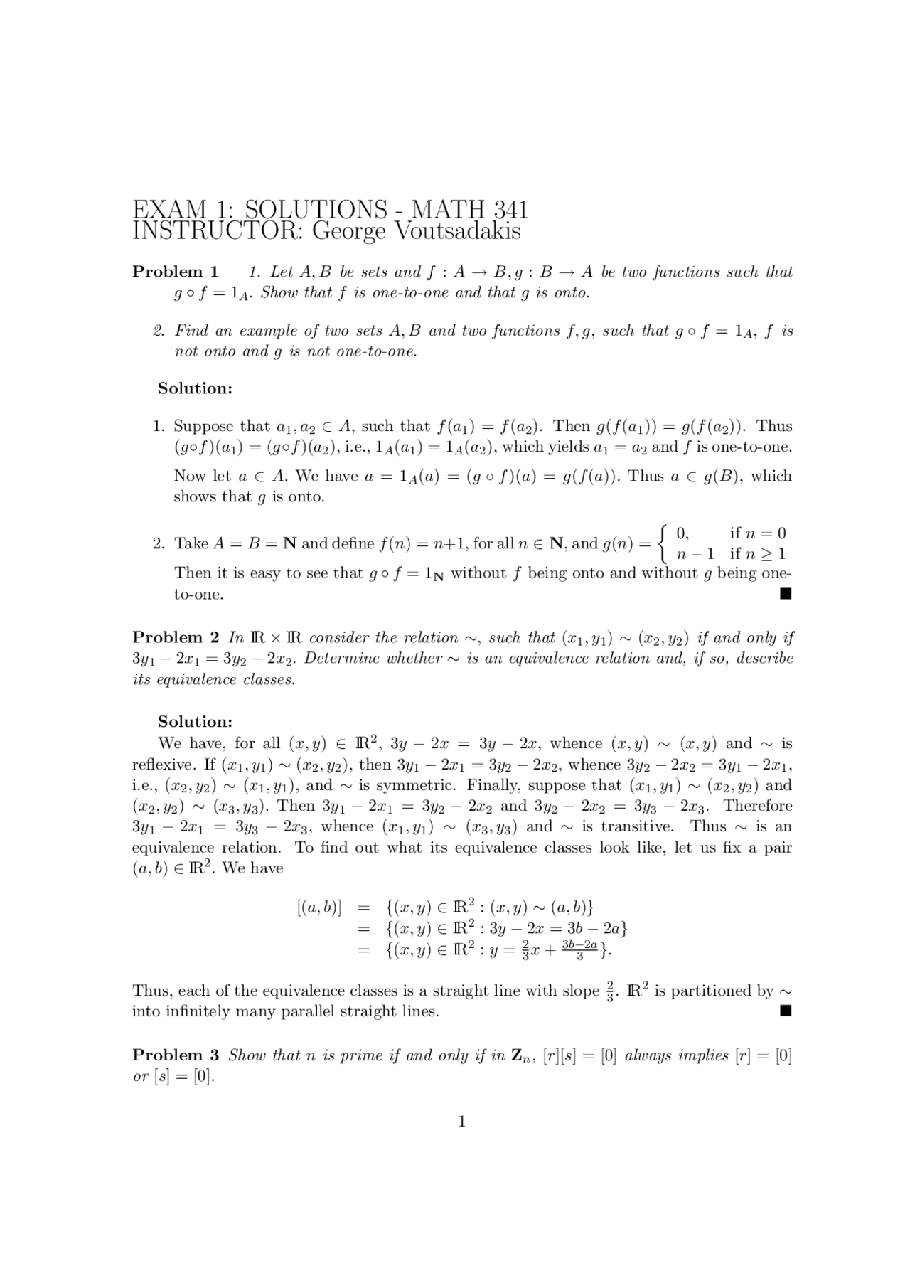 Exam 1 Solutions - Introduction to the Theory of Probability and ...