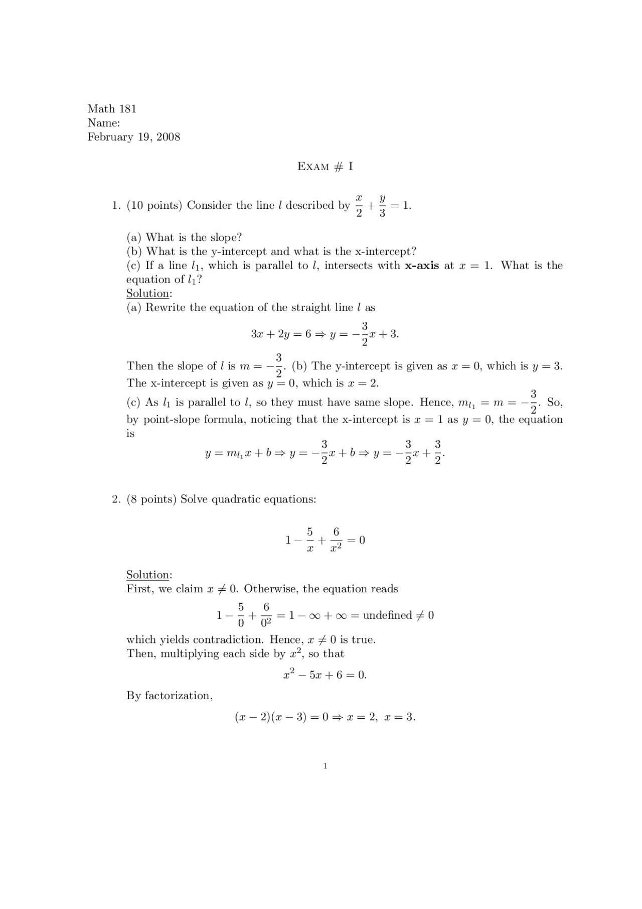 Test 1 Solutions - Calculus and Mathematical Modeling Life Sciences I ...