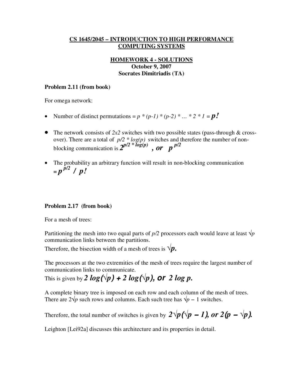 Homework #4 Solutions - Introduction to High Performance Computing ...