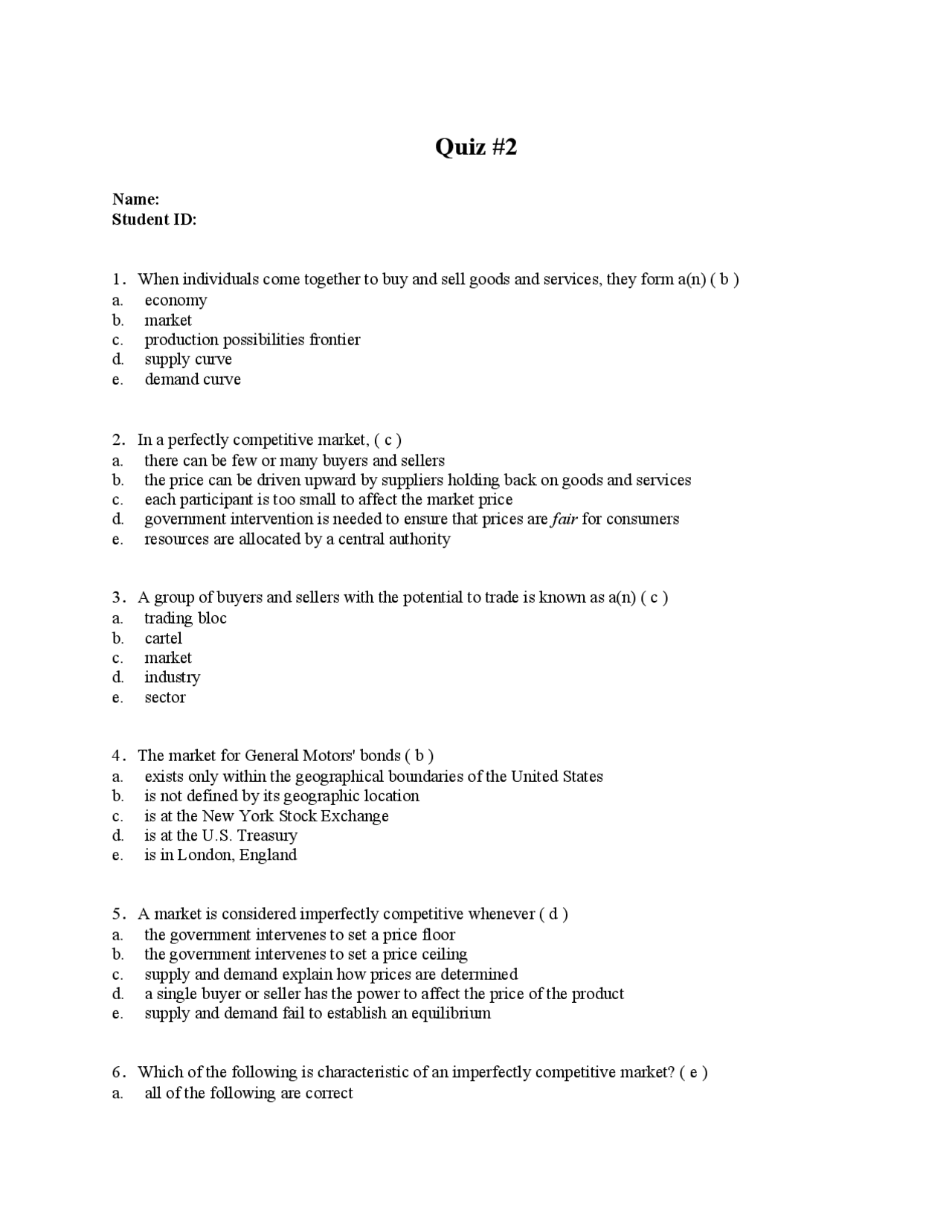 15 Questions Quiz 2 - Principles of Microeconomics | ECON 101 - Docsity