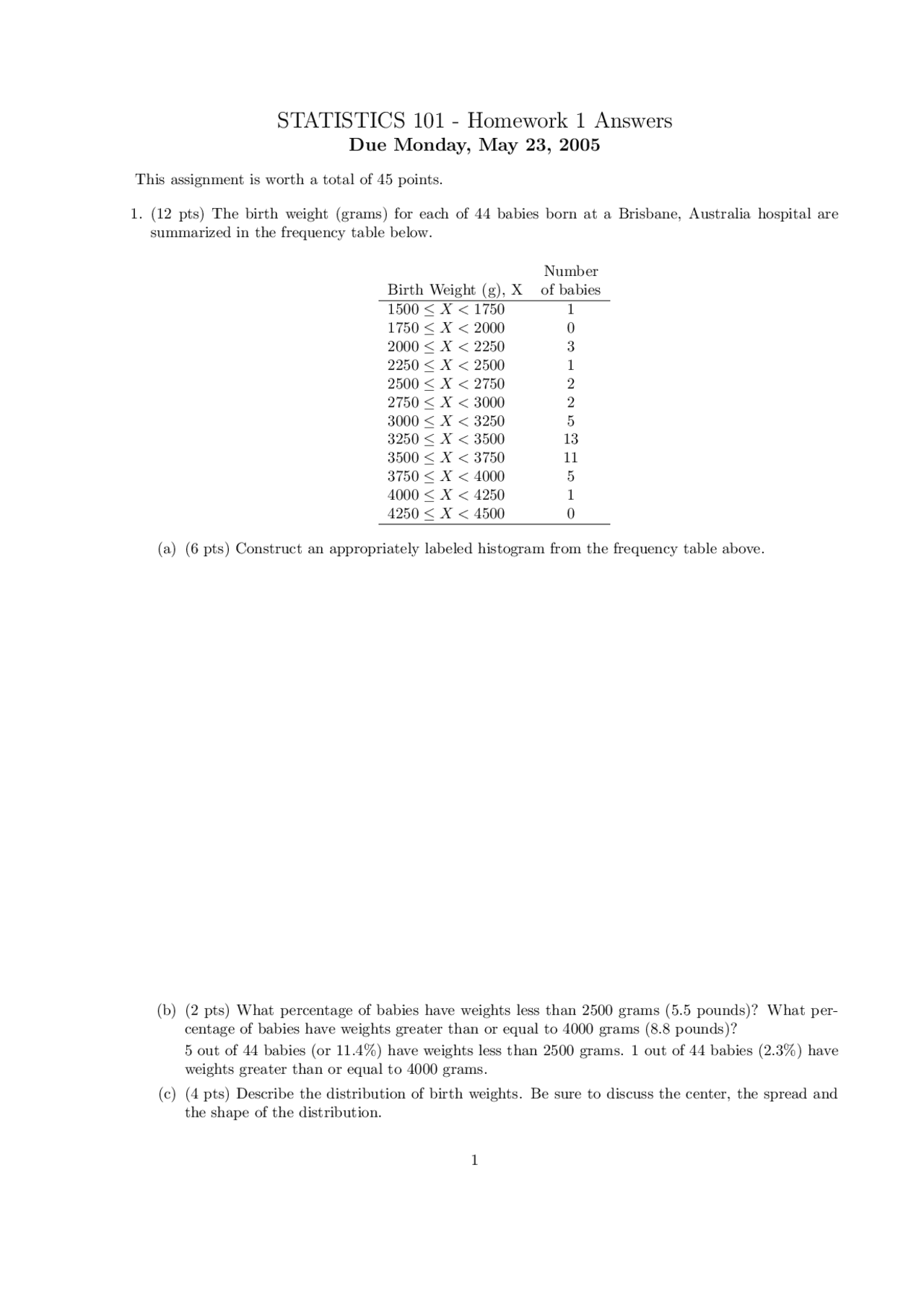 Principles of Statistics - Homework 1 with Answers | STAT 101 - Docsity