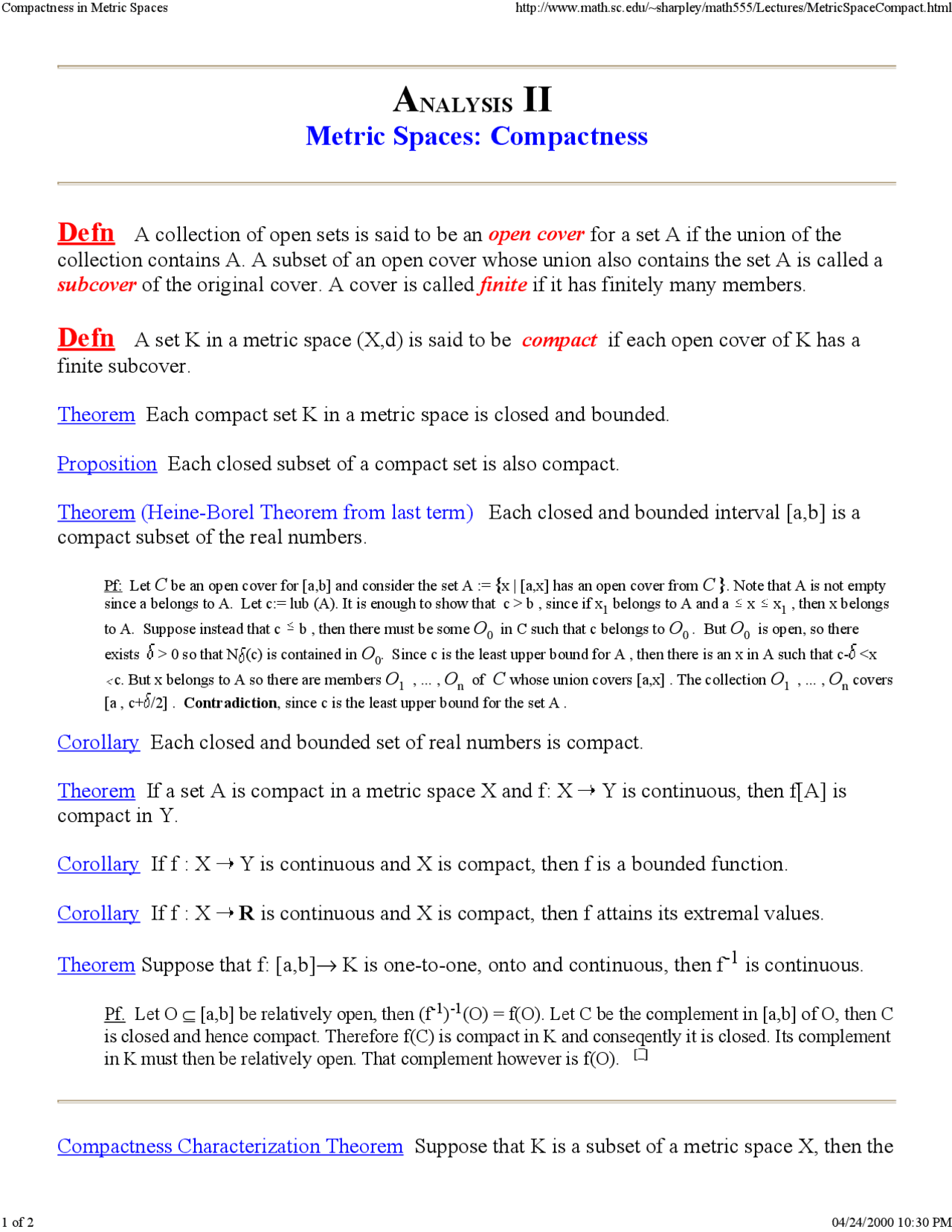 Compactness Math Analysis II - Metric Spaces: Compactness | MATH 555 | Study notes ...