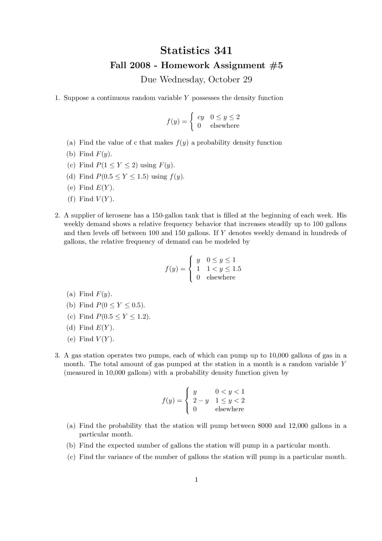 Homework Introduction To The Theory Of Probability And Statistics I Stat 341 Docsity