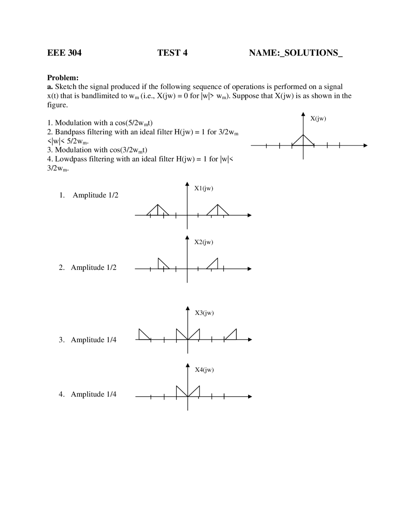 Solutions to Test 4 - Signals and Systems II | EEE 304 - Docsity