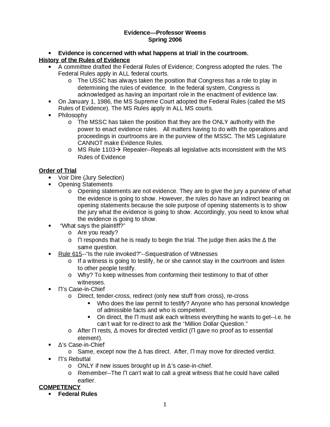 History of The Rules of Evidence in Law - Study Guide | Law 502 - Docsity