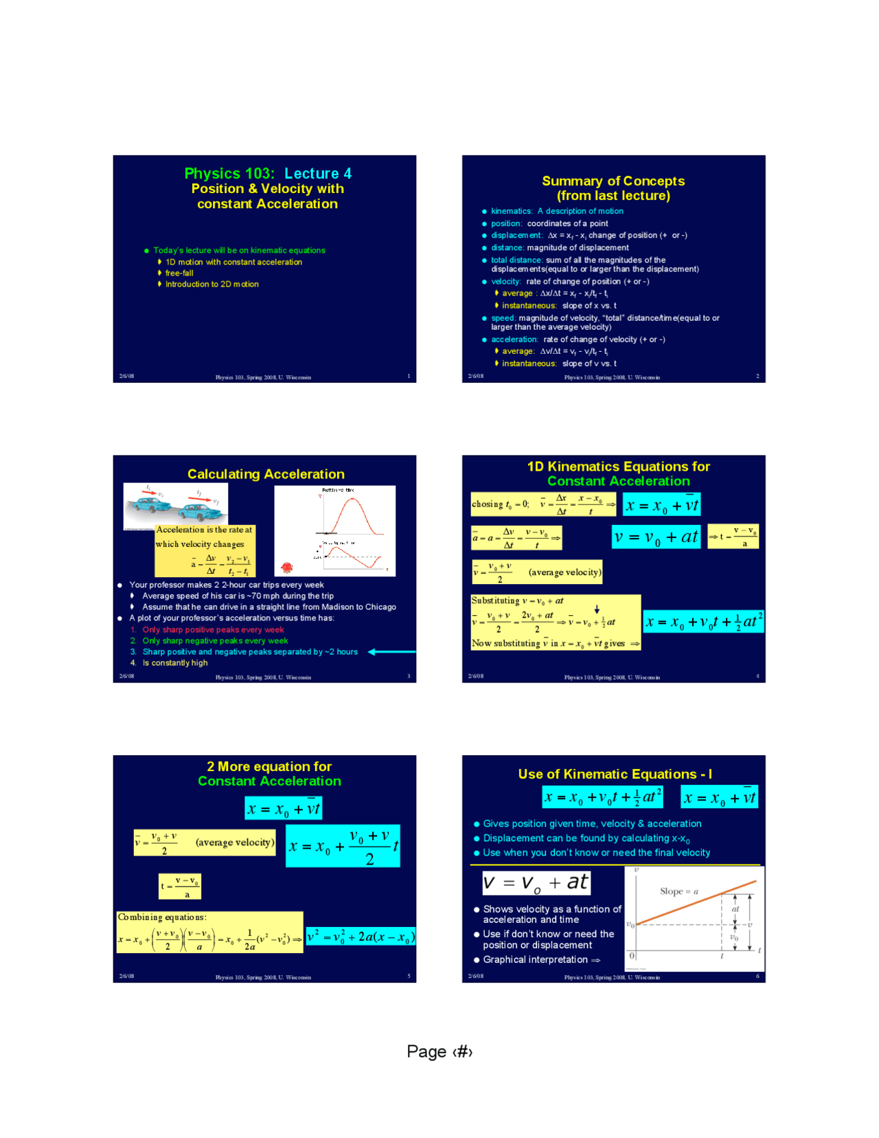 Position and Velocity with Constant Acceleration - Lecture Slides ...
