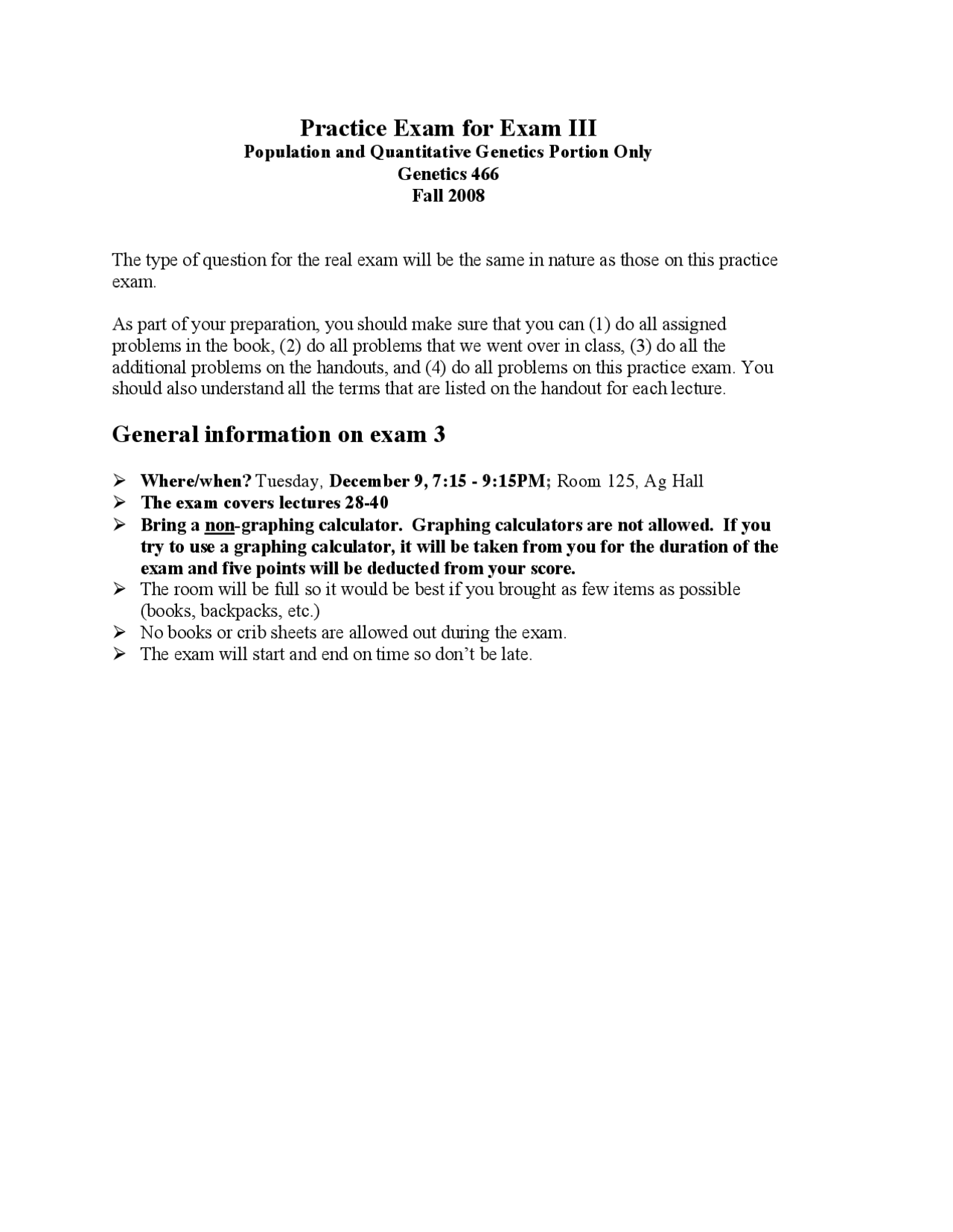 Final Exam Review Sheet General 466 Exams