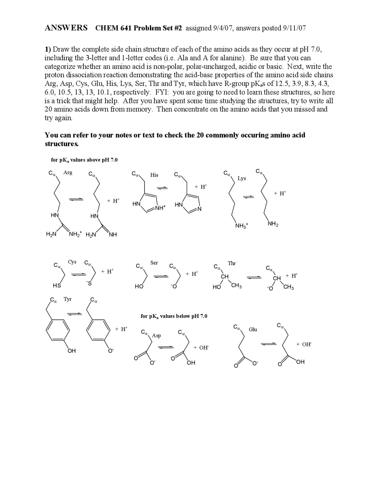 Biochemistry Problems Solved Problem Set 2 with Answer - Biochemistry | CHEM 641 - Docsity