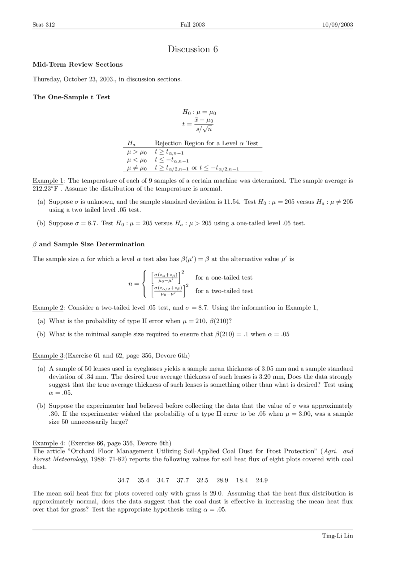 Statistics Math Review Study Guide Review Sheet for Midterm Exam - Introduction to Mathematical Statistics ...