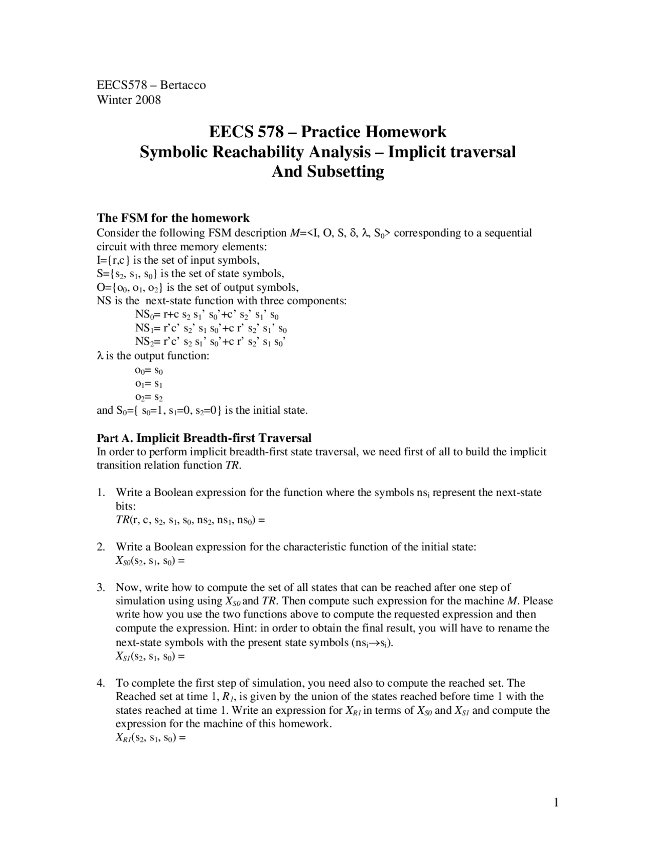 Practice Homework Symbolic Reachability Analysis - Implicit Traversal ...