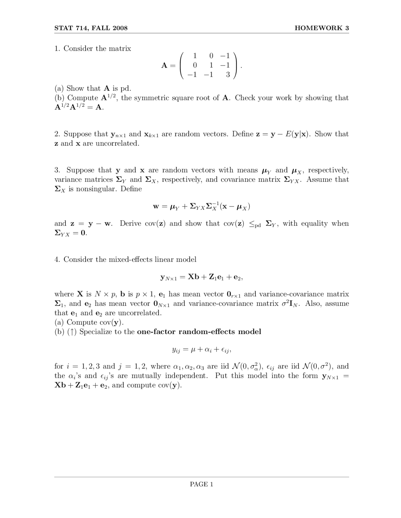 4 Problems on Linear Statistical Models - Assignment 3 | STAT 714 ...
