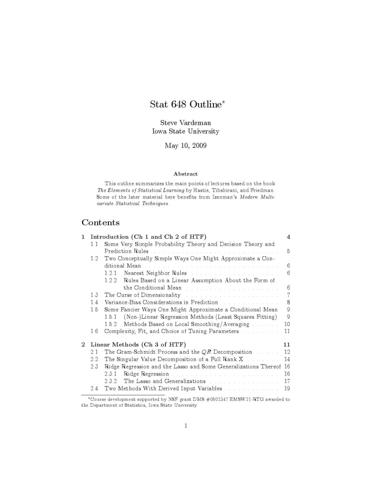 Outline - Statistical Methods - Notes | STAT 500 - Docsity