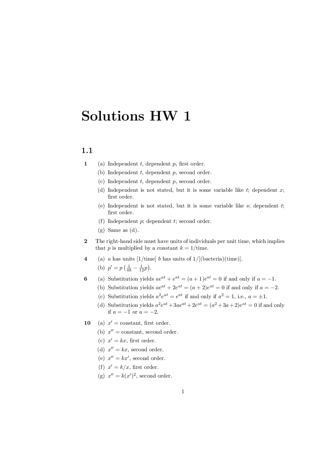 7 Problems On Elementary Differential Equations Homework 1 Mat 274 Docsity