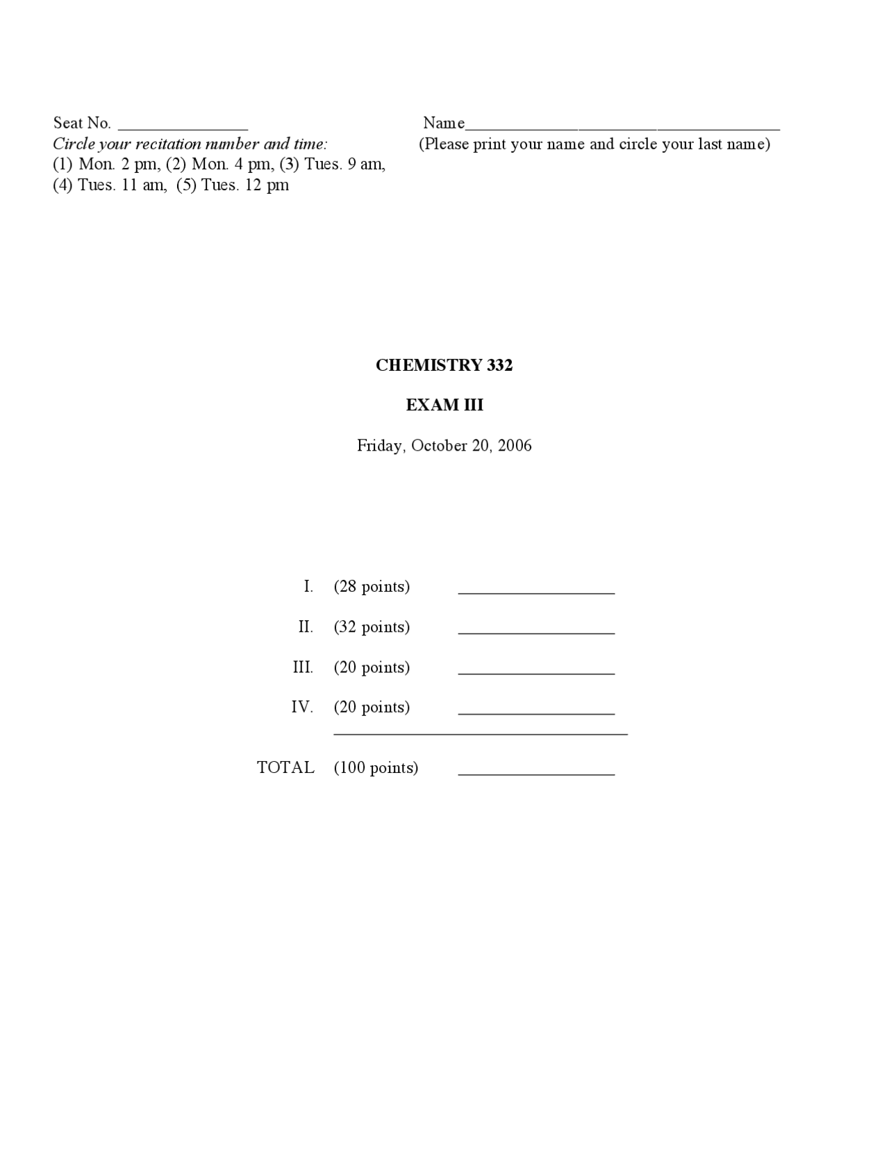 Exam 3 Problems - Organic Chemistry II | CHEM 332 - Docsity