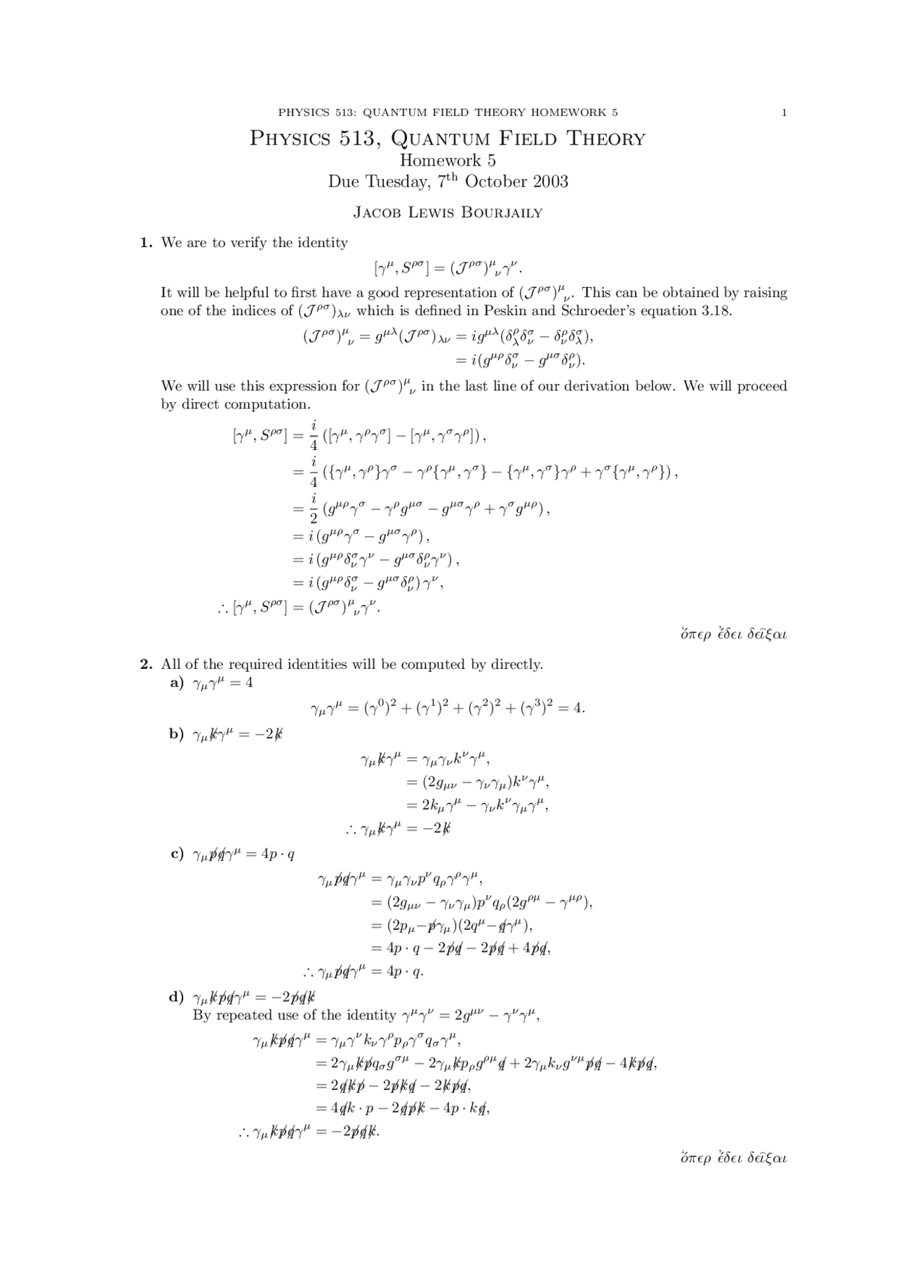 Solved Homework 5 Questions - Advanced Quantum Mechanics I | PHYSICS ...