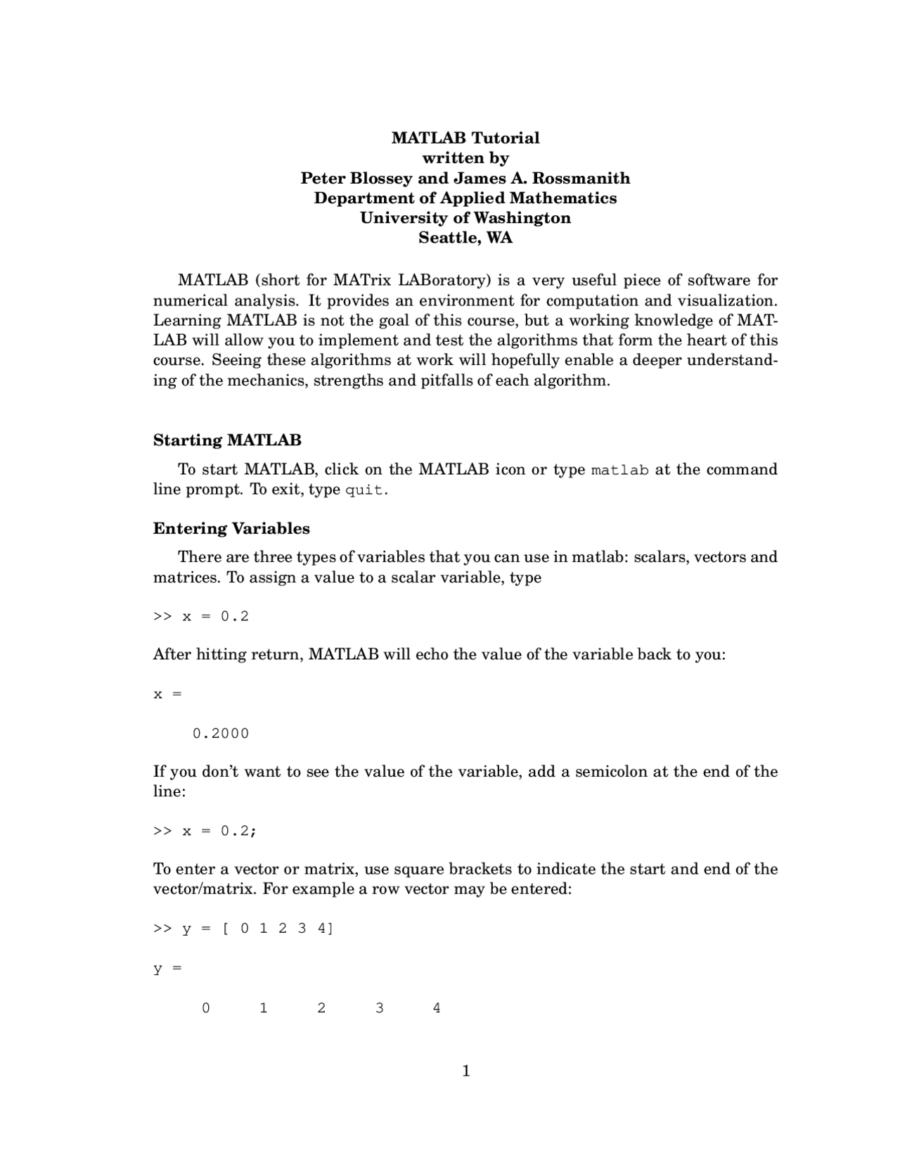 MATLAB Tutorial - Methods of Computational Mathematics I | MATH 714 ...