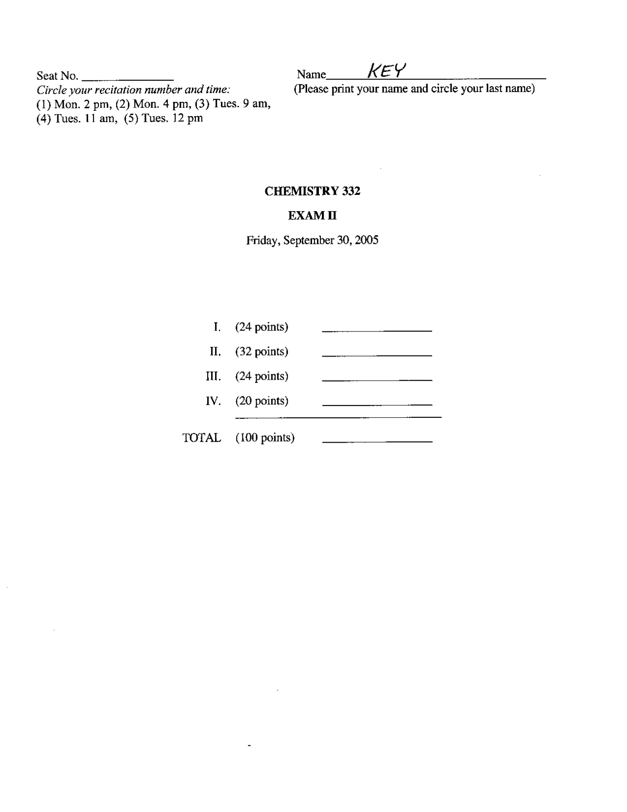 Sample Exam 3 Solutions - Organic Chemistry II | CHEM 332 - Docsity