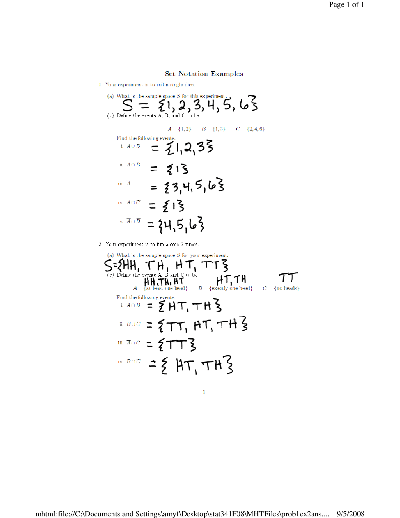 Set Notations Examples - Introductory Theory Probability/Statistics I ...