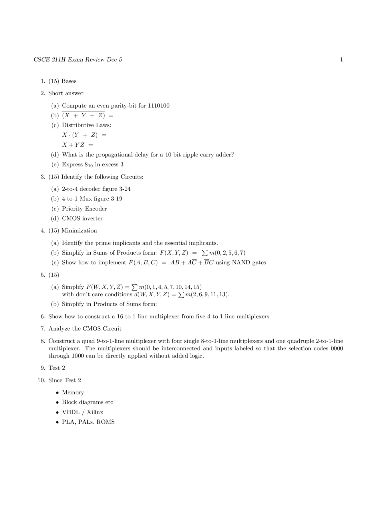 Exam 2 Review Digital Logic Design Csce 211 Docsity Exam 2 Review Digital Logic Design Csce 211 Docsity