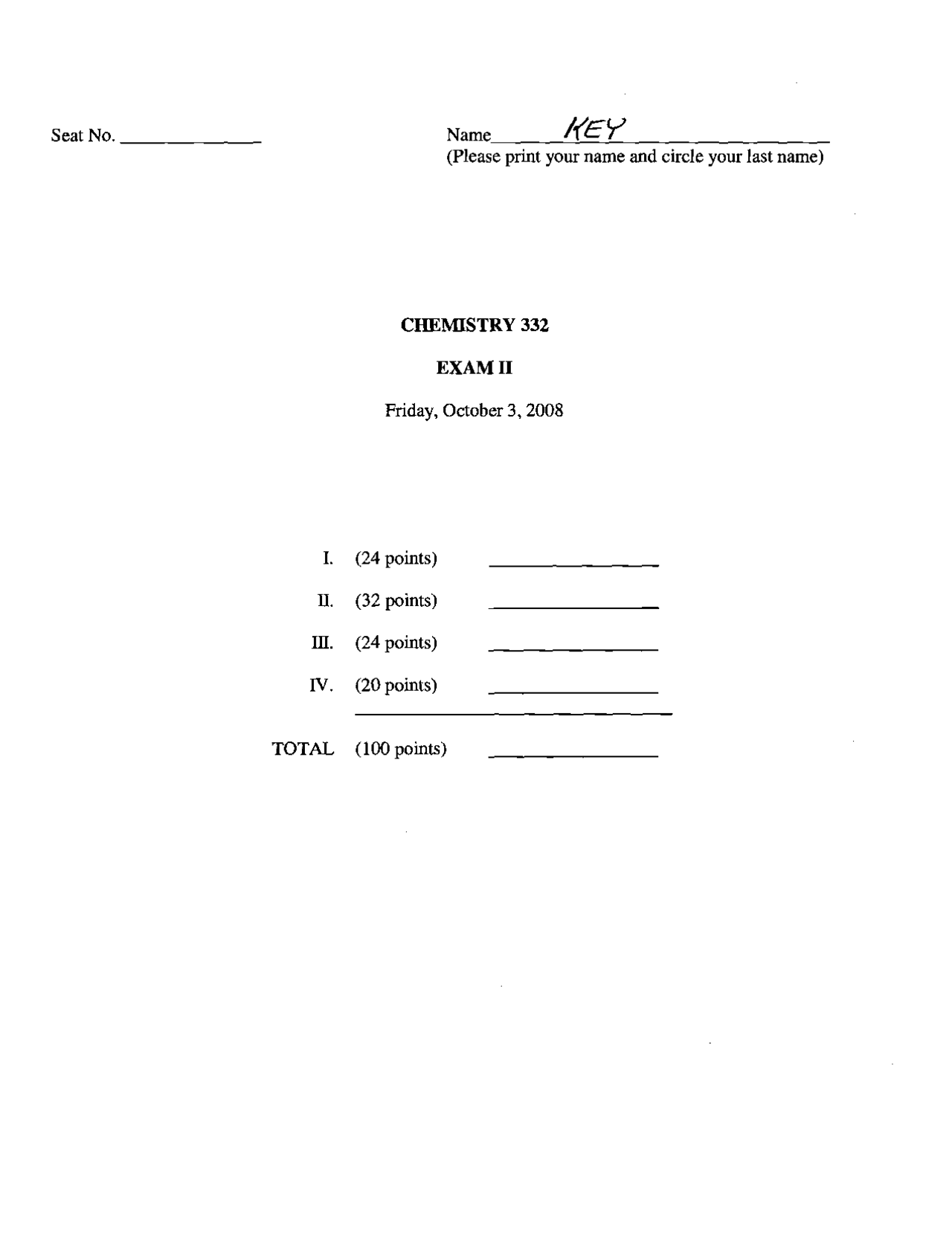 Exam 2 With Solution Key Organic Chemistry Ii Chem 332 Docsity