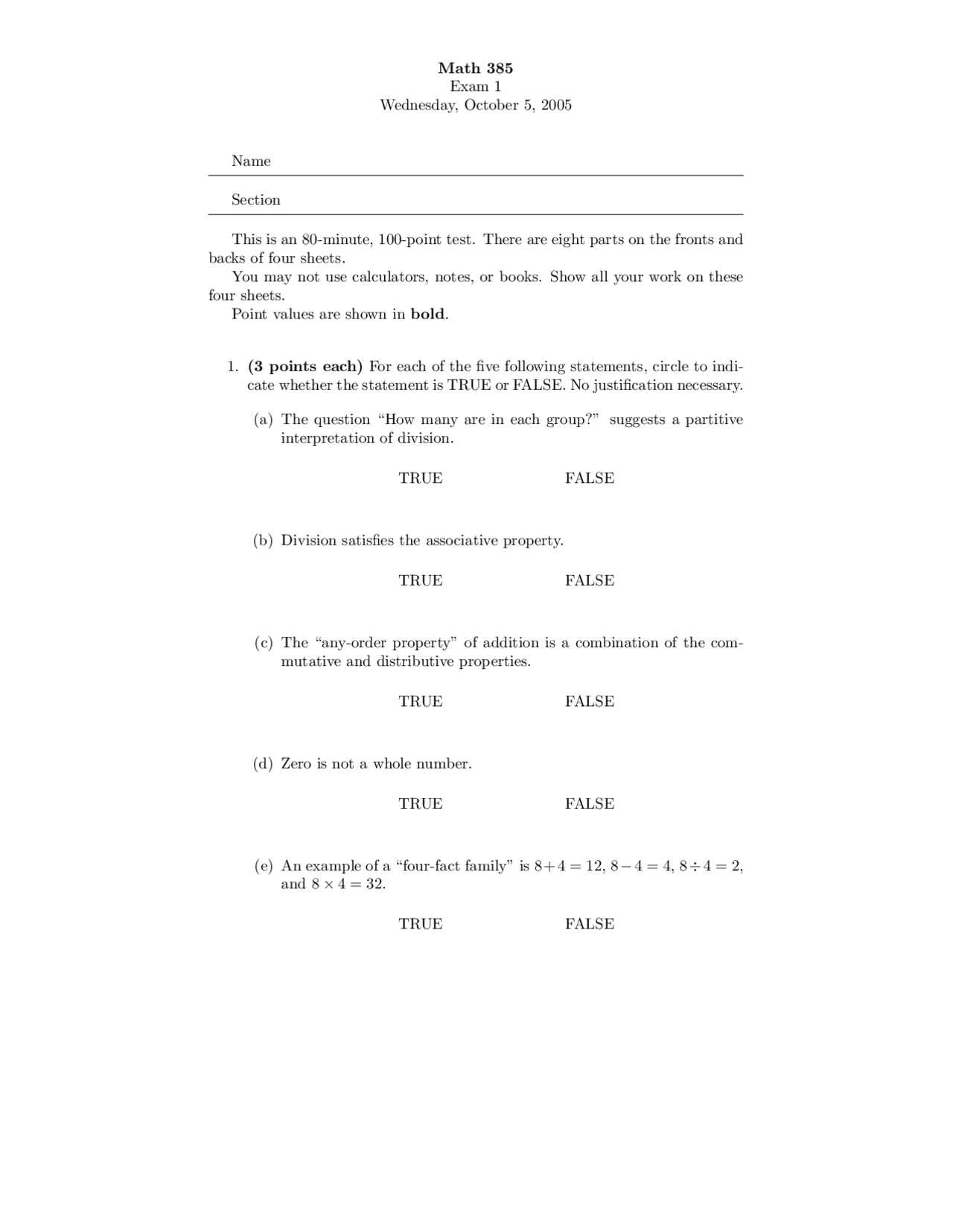 Exam 1 Practice Questions - Elementary School Teachers | MATH 385 ...