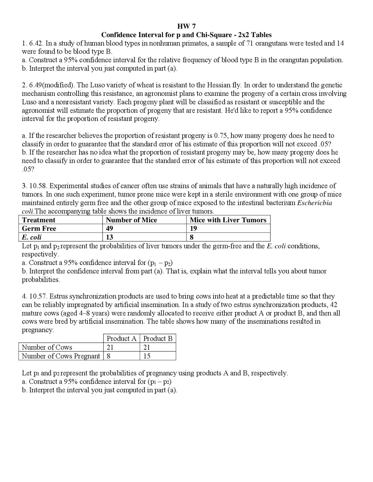 Confidence Interval for P and Chi-Square - 2x2 Table - Handout | STAT ...