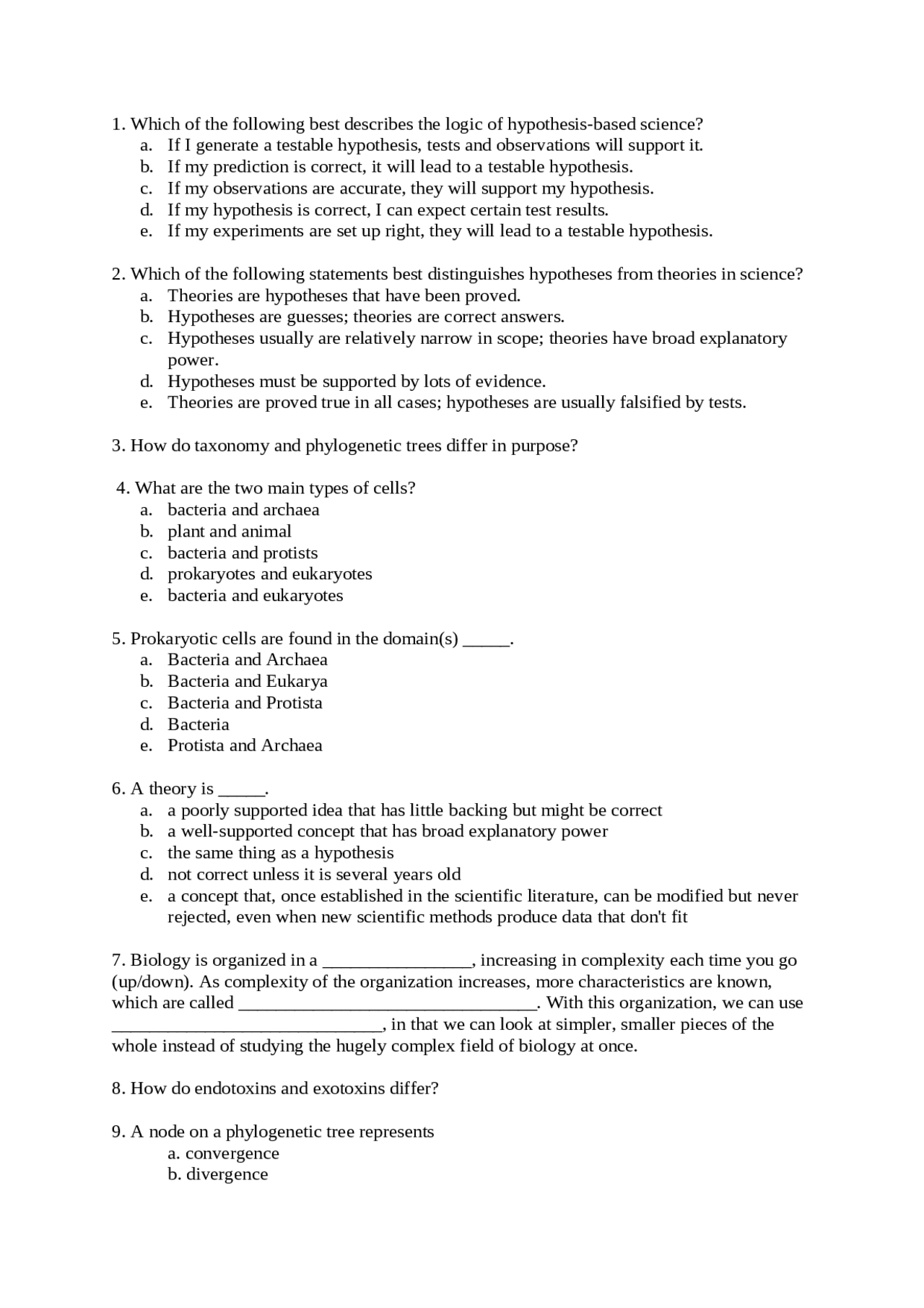 77 Questions on Principles of Biology I | BIOL 211 - Docsity