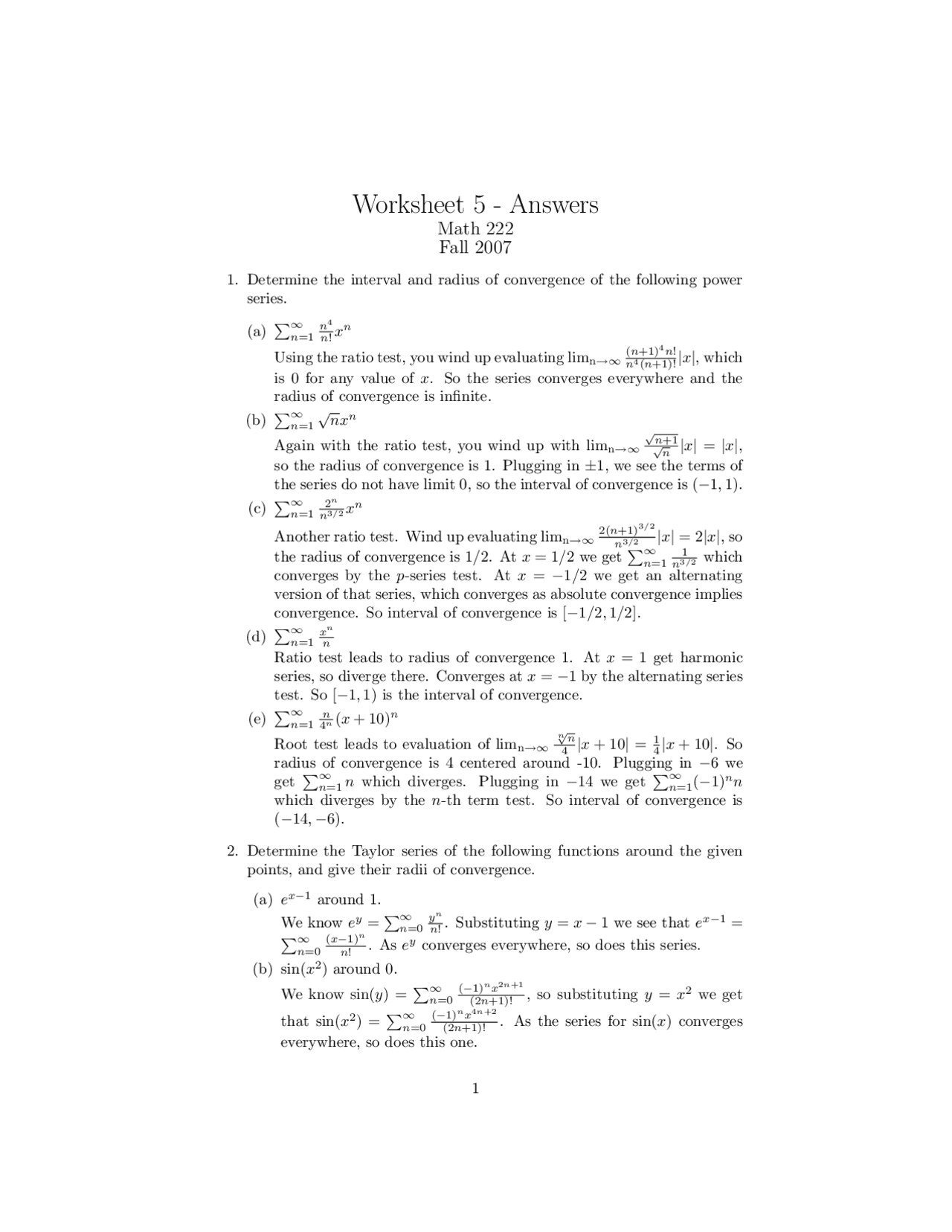 Calculus and Analytic Geometry - Worksheet 5 with Answers | MATH 222 ...