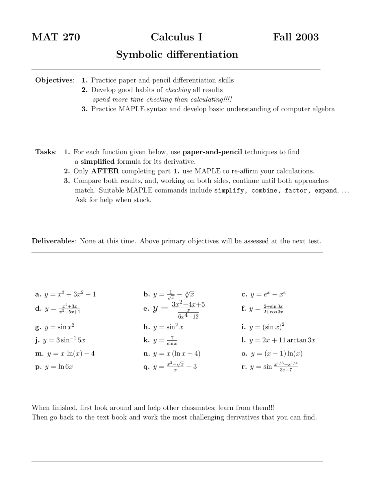 Symbolic Differentiation Assignment Problems Mat 270 Docsity