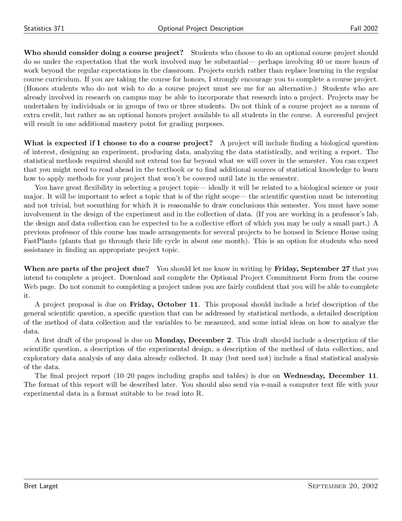 Stat Applied Methods Project Optional Project Description - Applied Statistics for the Life Sciences ...