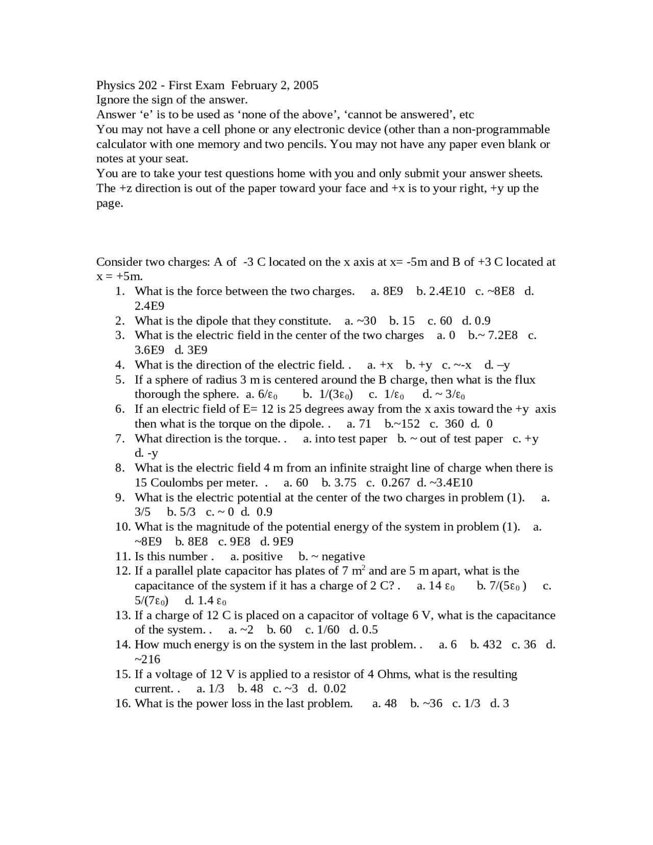 First Exam with 29 Questions on General Physics II | PHYS 202 - Docsity