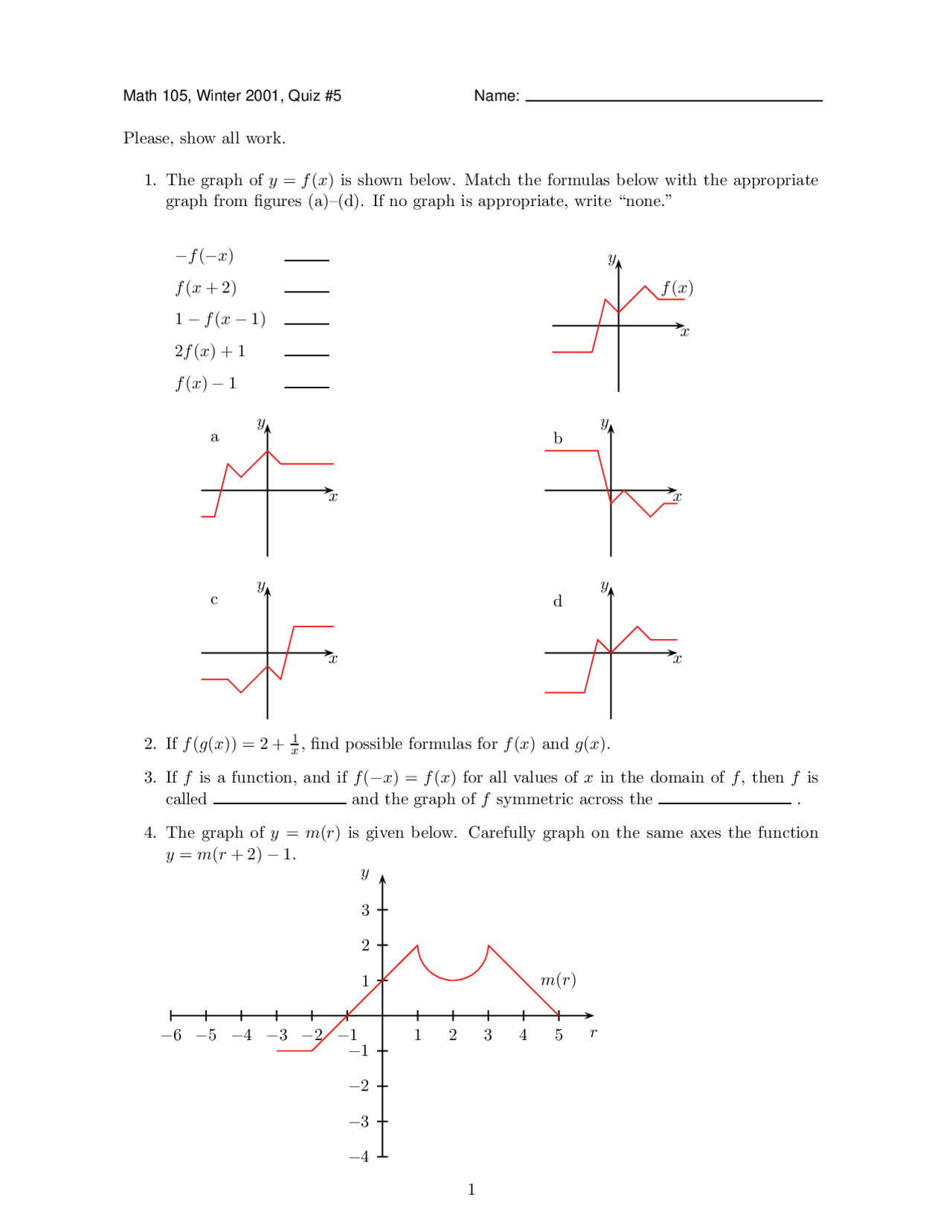 Data Functions Math 12 Questions in Quiz 5 - Data, Functions, and Graphs | MATH 105 - Docsity