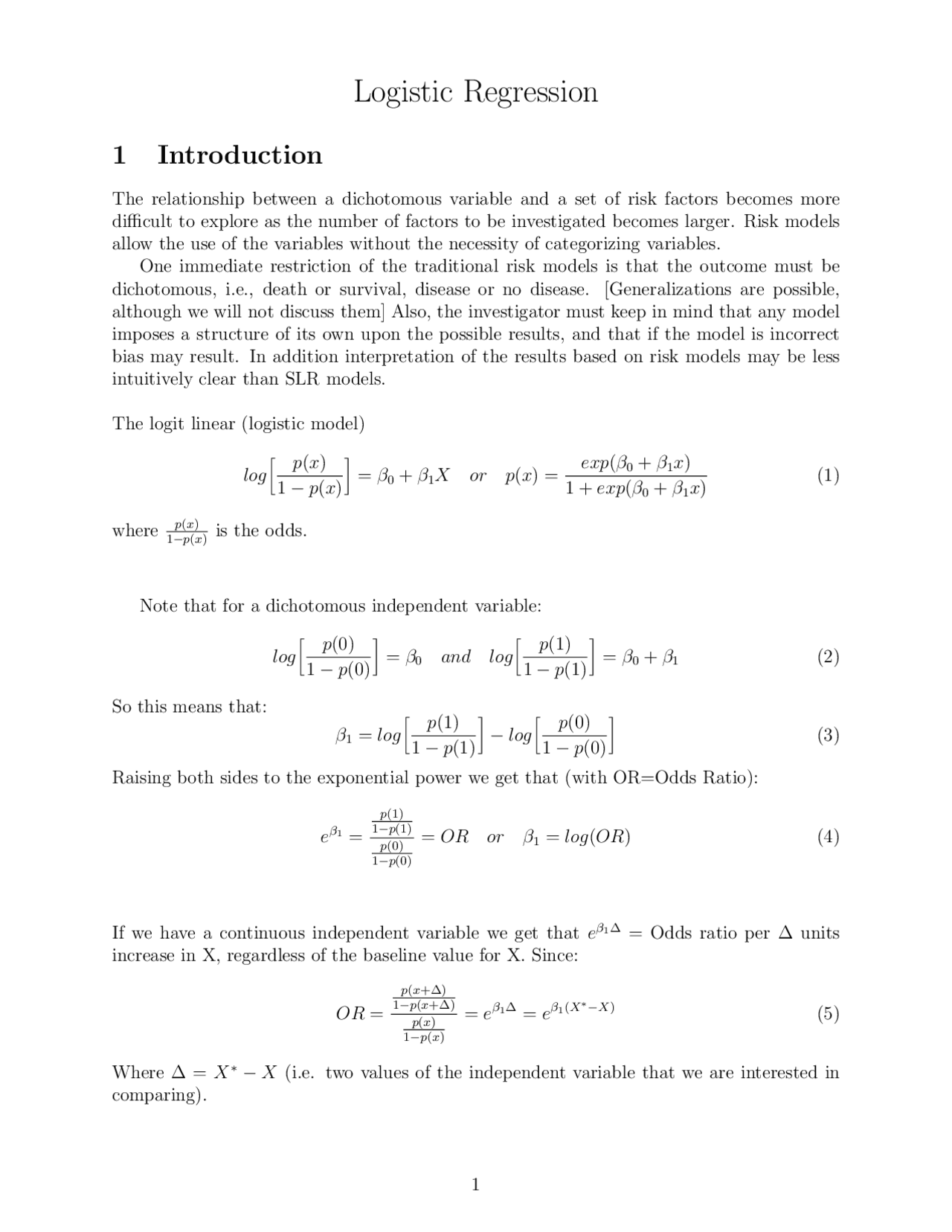 Notes on Logistic Regression - Probability Theory I | STAT 710 - Docsity