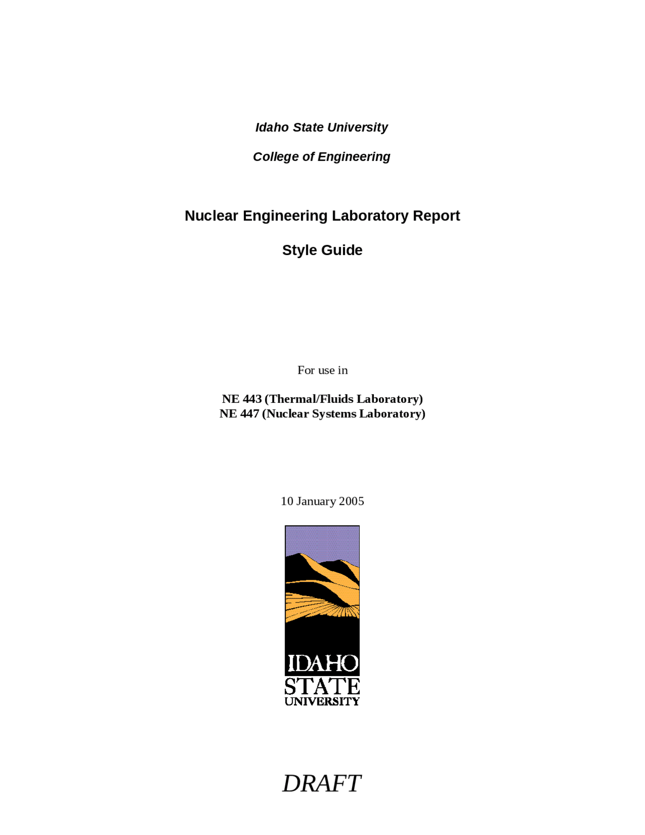 Nuclear Engineering Laboratory Report - Style Guide | NE 447 - Docsity