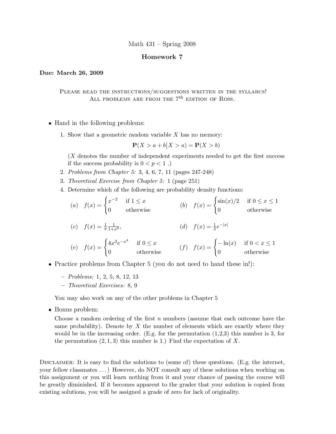 Introduction to the Theory of Probability - Assignment 7 Problems ...